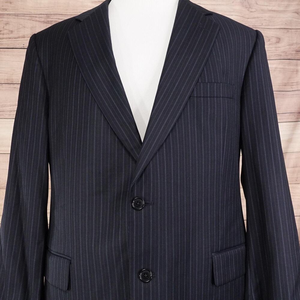 Brooks Brothers Blazer Mens 46R Navy Pinstripe‎ Super 120s Wool Lined Two Button